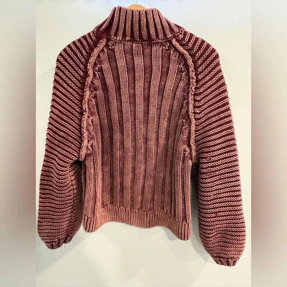 Free People Chunky Cable Turtleneck Sweater in Dusty Rose